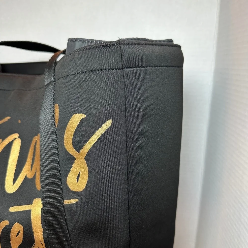 Victorias Secret Tote Cooler Bag Black Gold Metallic‎ Script Logo Travel